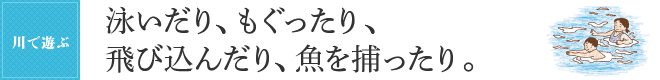 泳いだり、もぐったり、飛び込んだり、魚を捕ったり。