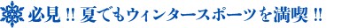 必見！！夏でもウィンタースポーツを満喫！！